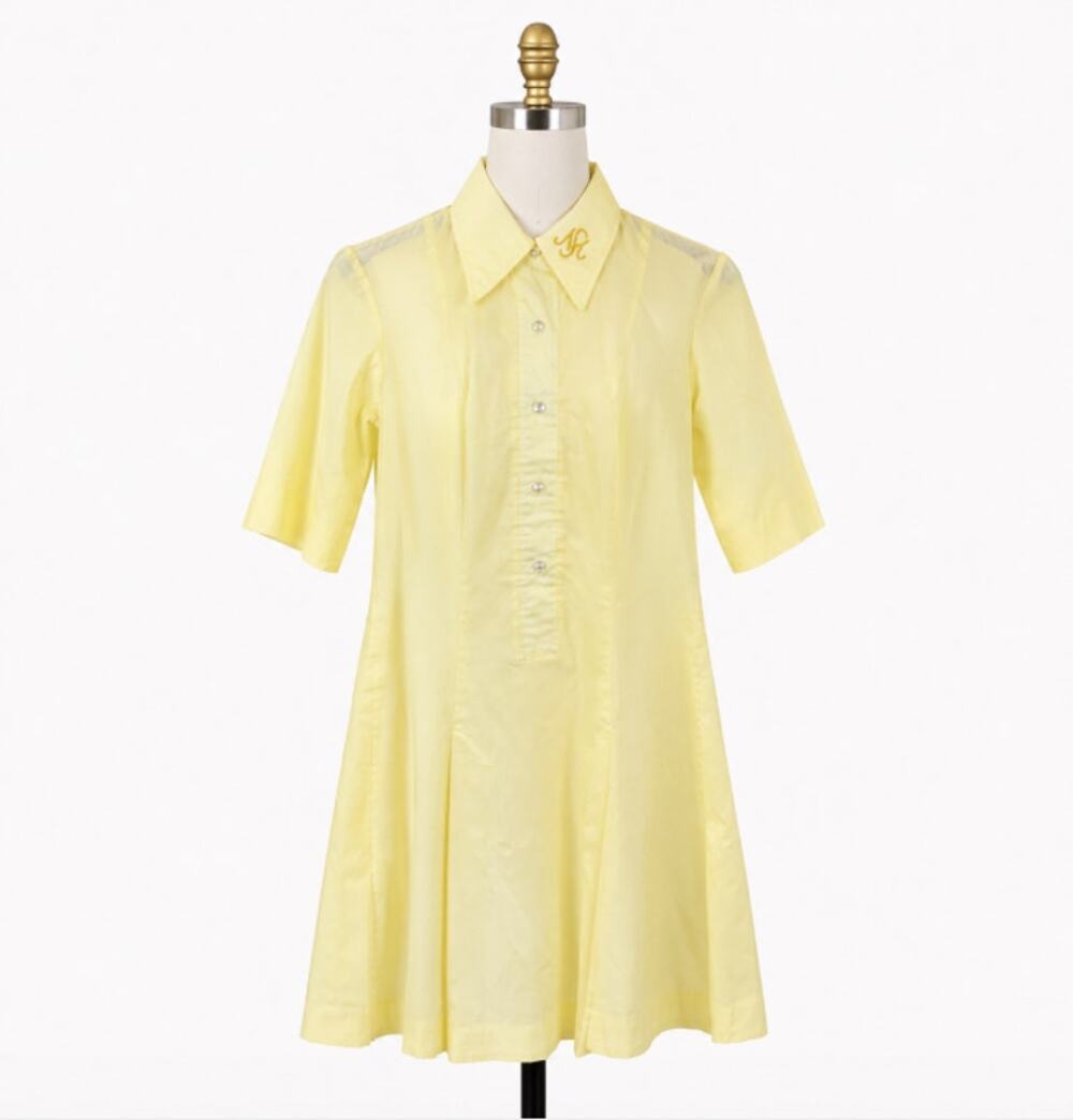 Nally's Career Apparel Yellow Vintage Retro Monogram Hospitality Dress Small